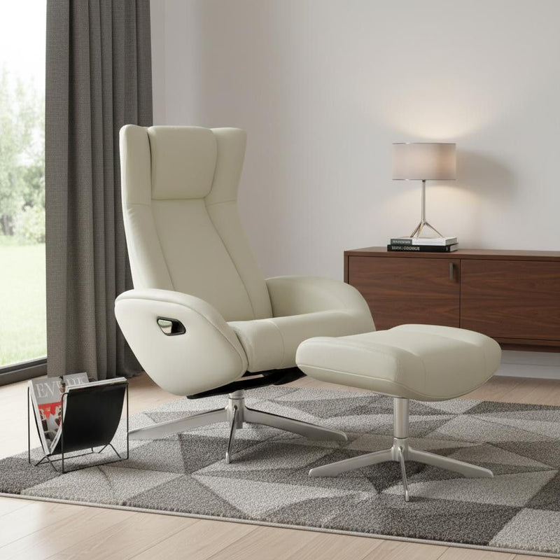 Tufted Genuine Leather Manual Swivel Recliner With Ottoman (730566) - White