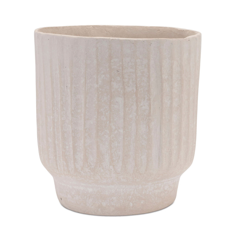 Recycled Textured Lines Urn Table Vase - Beige