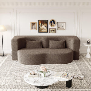 Modern Floor Sofa, With 2 Pillows, Convertible Teddy Fabric Foam Filled Bed