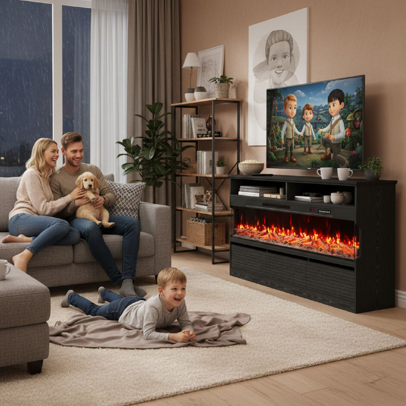 Wood Fireplace Entertainment Center With Fireplace (723793) - Black