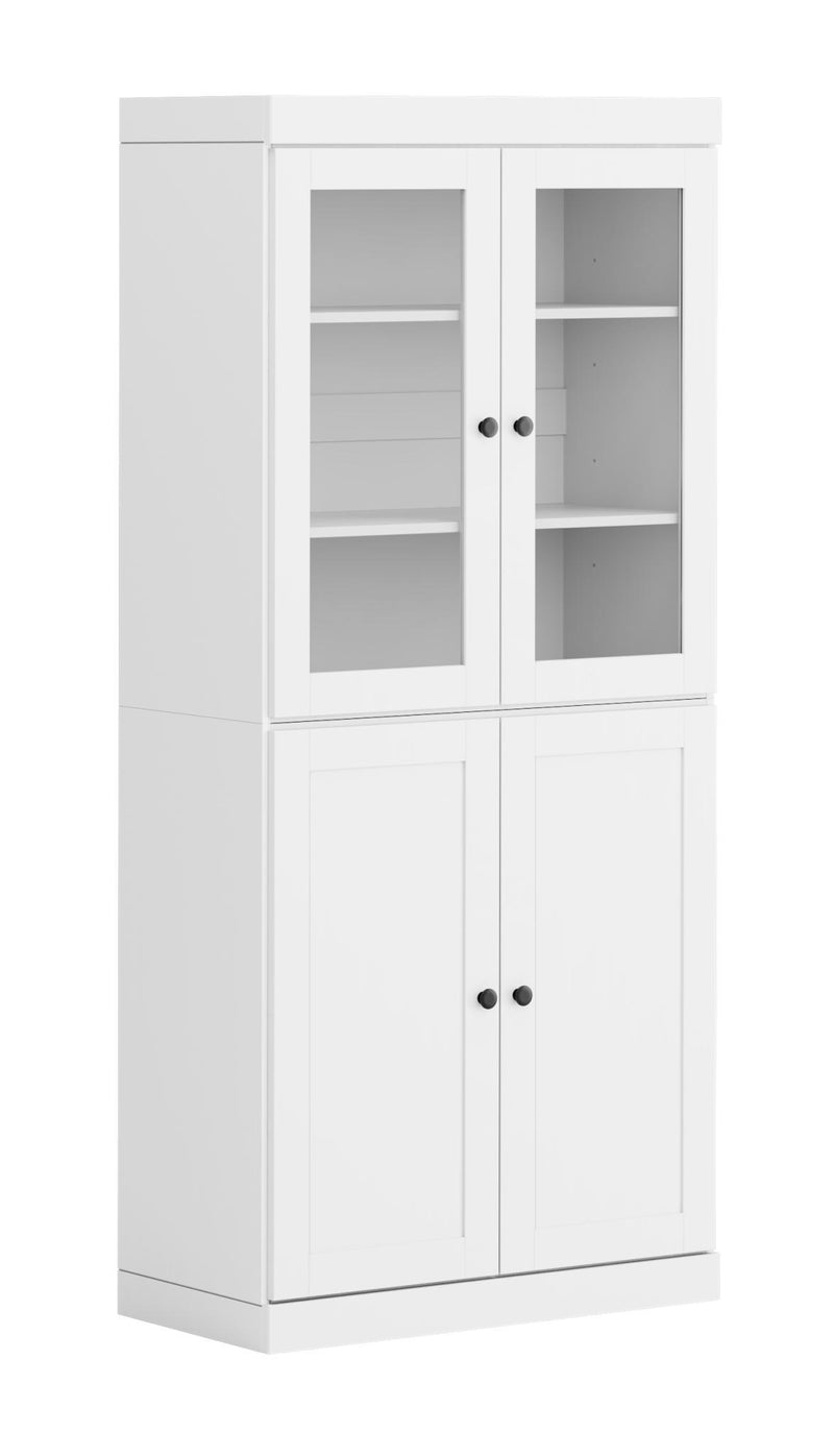 Solid Wood Adjustable Six Tier Library Bookcase With Four Doors (751505) - White