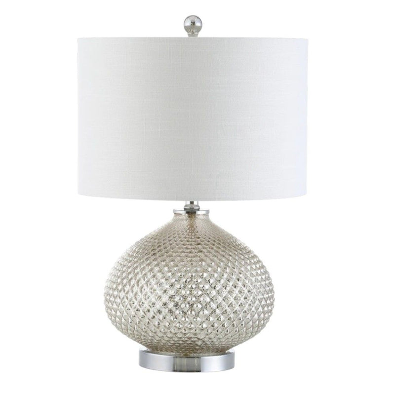 Round Table Lamp With Drum Shade - Silver