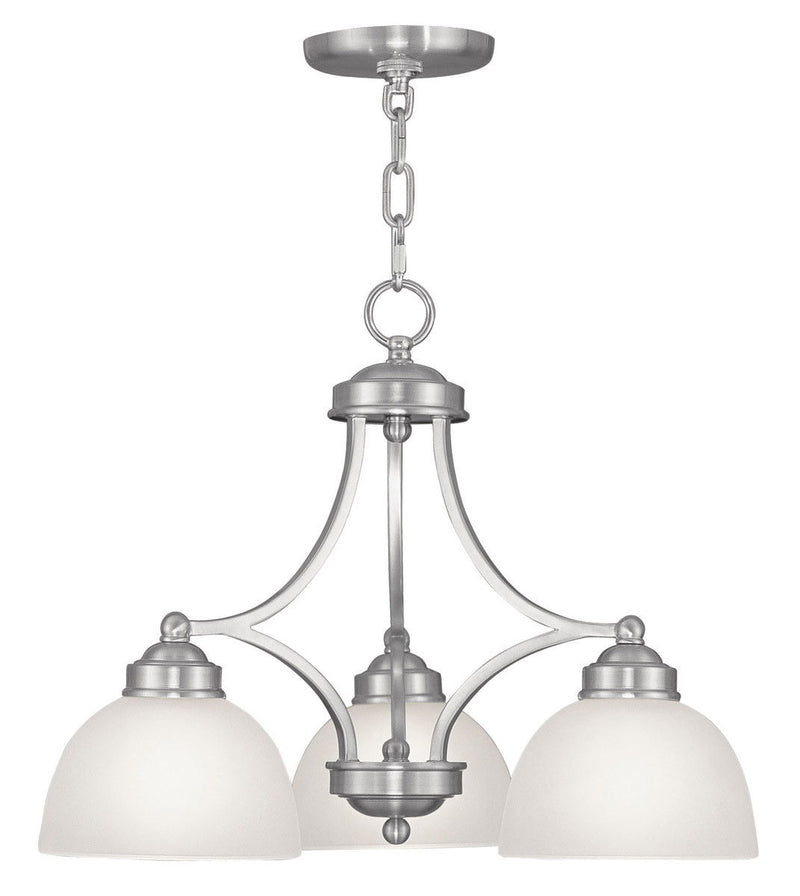 Three Light Metal Dimmable Chandelier With Shades - Nickel / Off White