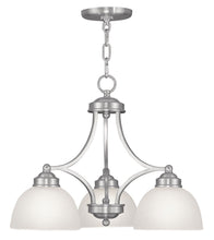 Load image into Gallery viewer, Three Light Metal Dimmable Chandelier With Shades - Nickel / Off White
