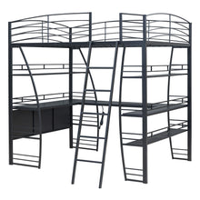 Load image into Gallery viewer, Loft Bed With 4 Layers Of Shelves And L-Shaped Desk, Stylish Metal Frame Bed With A Set Of Sockets, USB Ports And And Wireless Charging
