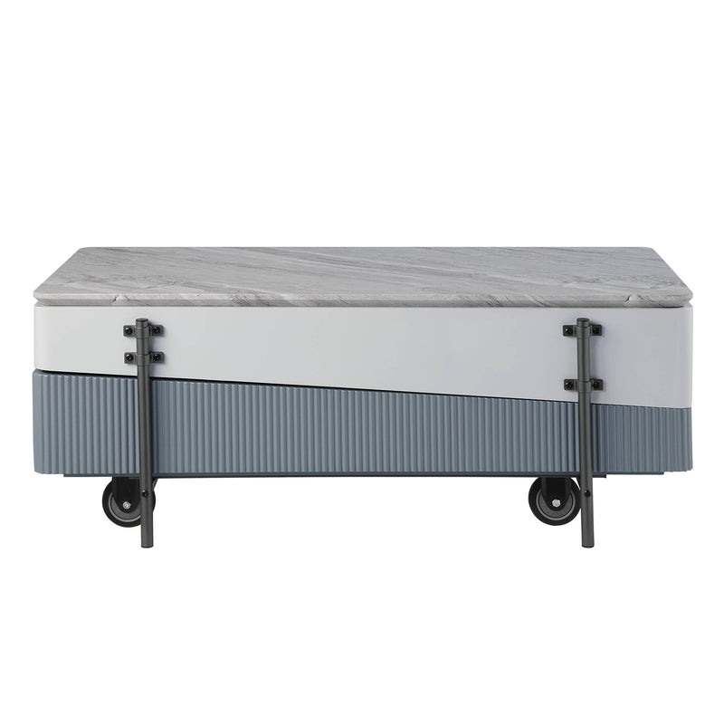47" Faux Marble Wood And Steel Lift Top Coffee Table - Gray And White
