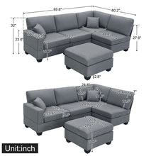 Load image into Gallery viewer, [VIDEO provided][New]89.8*60.2&quot; Modern Sectional Sofa,5-Seat Modular Couch Set with Convertible Ottoman,L-Shape Linen Fabric Corner Couch Set with 2 Pillows for Living Room,Apartment,Office, 3 Colors
