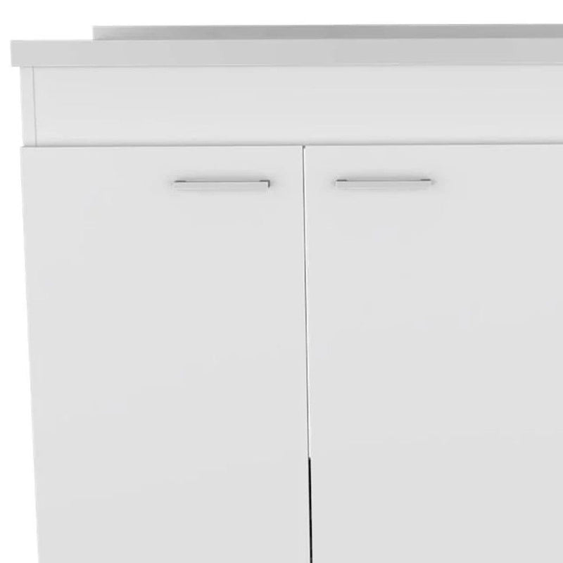 Wood Console Accent Cabinet With Two Doors Three Drawers - Silver / White