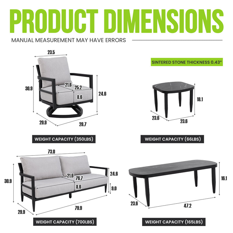 6 Piece Outdoor Conversation Set With Swivel Chairs - Ember Black