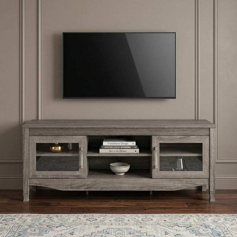 Wood Enclosed Open Storage TV Stand (724158) - Gray