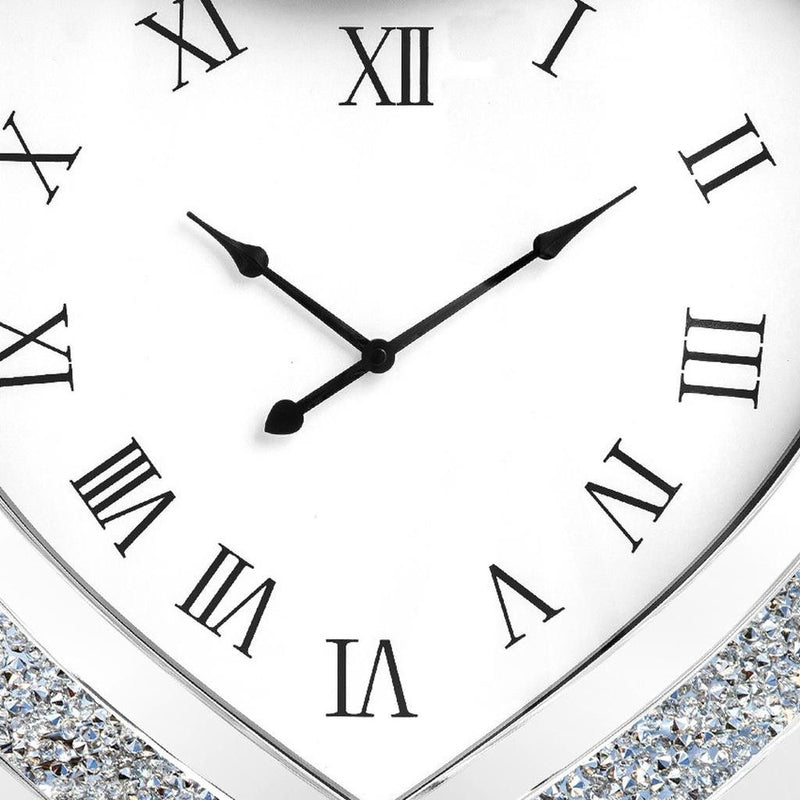 Mirrored Silent Analog Heart Wall Clock - Silver
