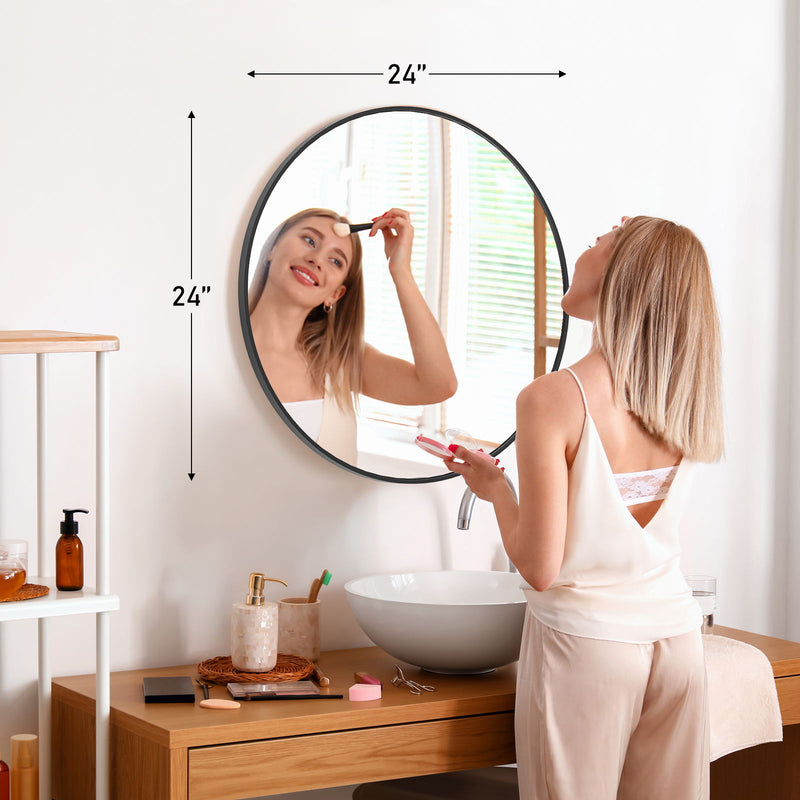 24" Aluminum Round Framed Accent Mirror - Black