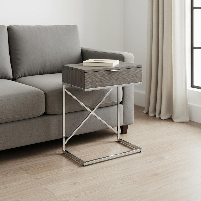 24" Wood And Metal End Table With Drawer - Silver And Gray