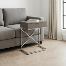 Load image into Gallery viewer, 24" Wood And Metal End Table With Drawer - Silver And Gray
