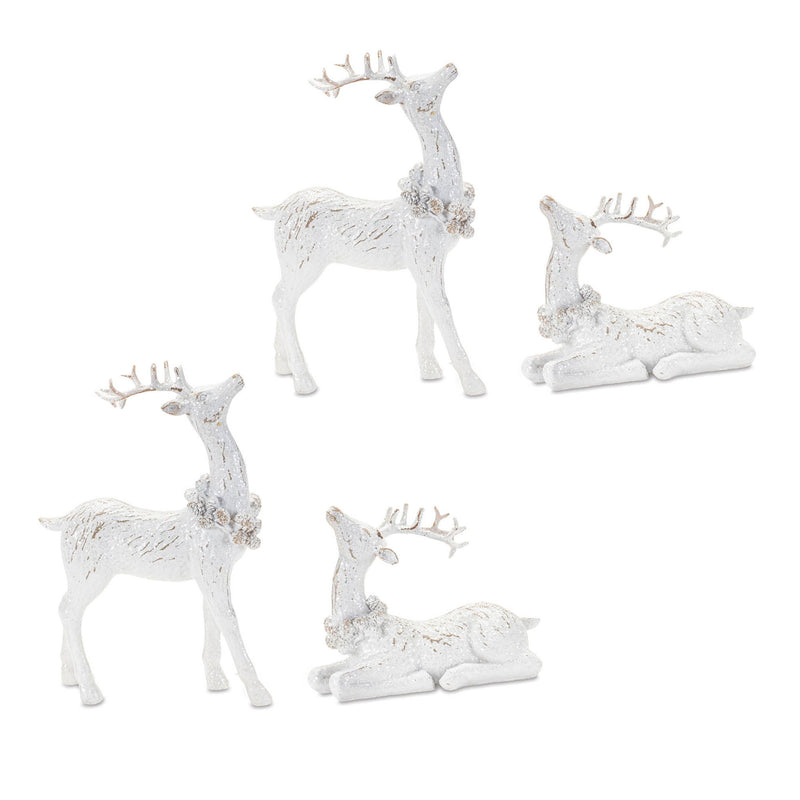 Poly Deer Christmas Figurine (Set of 2) - White