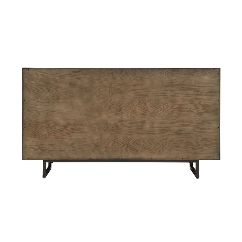 Carved Geometric Solid Wood Six Drawer Double Dresser - Dark Brown