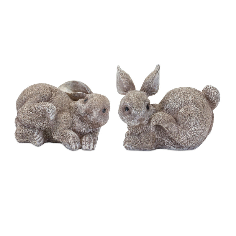 Poly Rabbit Figurine Tabletop Sculpture (Set of 4) - Gray / Brown