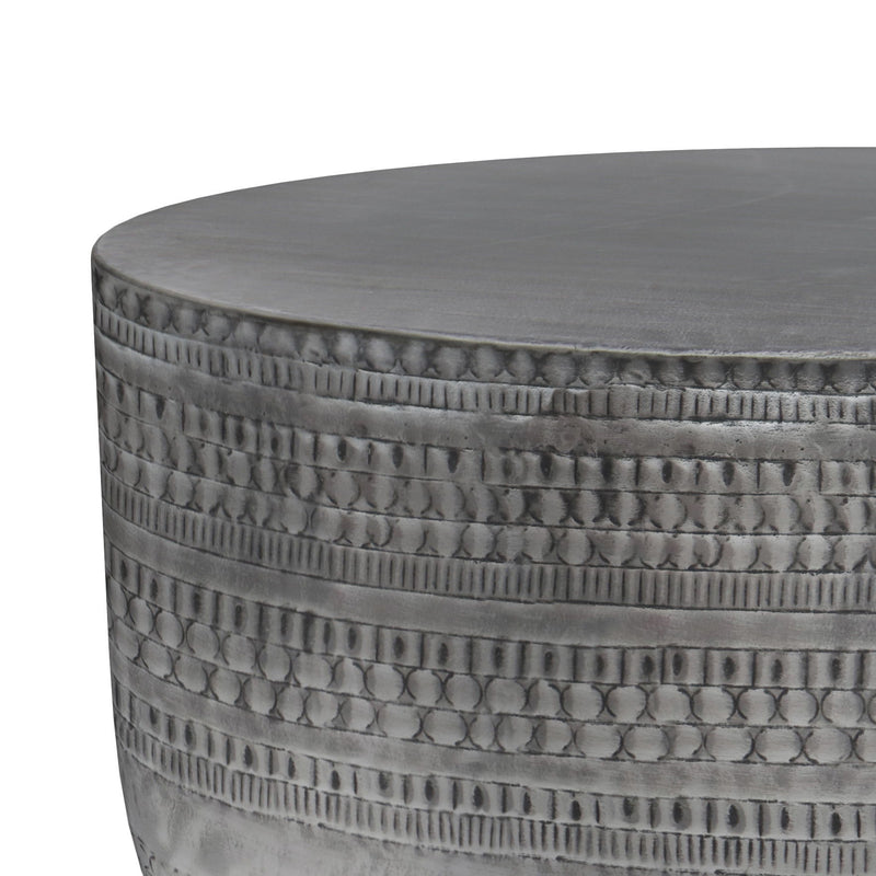Metal Round Drum End Table - Silver