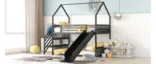 Load image into Gallery viewer, Twin Size Metal Bunk Bed House Bed with Slide and Staircase, Black
