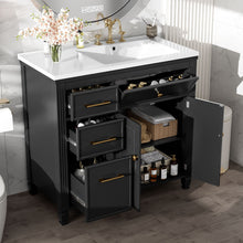 Load image into Gallery viewer, Modern Bathroom Vanity With Ceramic Sink, Freestanding, One Tip Out Drawer, 3 Side Drawers, Adjustable Shelf
