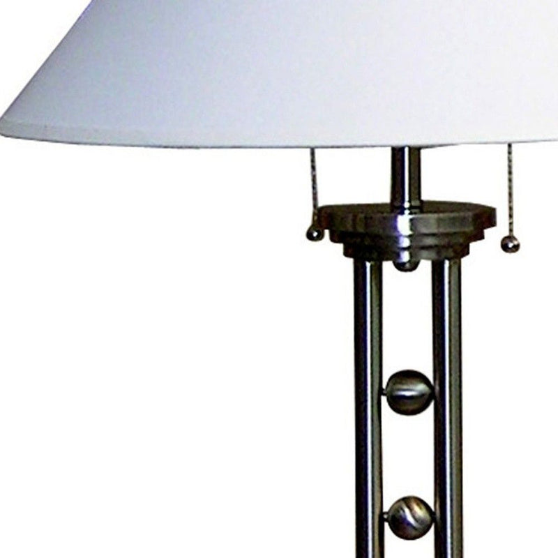 Metal Two Light Table Lamp With White Classic Empire Shade - Silver