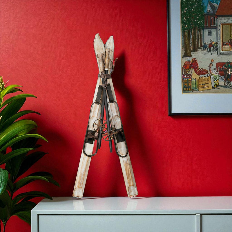 Skiing Tabletop Sculpture - Beige / Brown