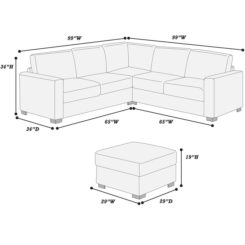 4 Piece Sectional Set With USB Ports, Left Arm Facing / Right Arm Facing Loveseat, Corner Wedge, Cocktail Ottoman, 2 Pillows - Chocolate