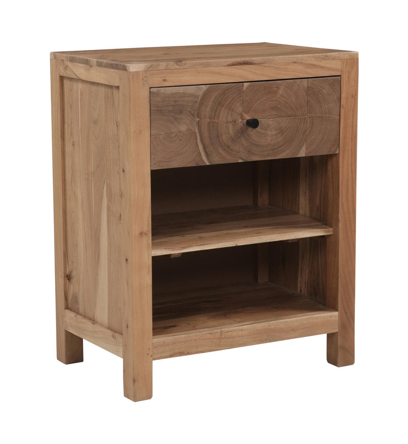 Solid Wood Square Live Edge One Drawer Nightstand - Natural