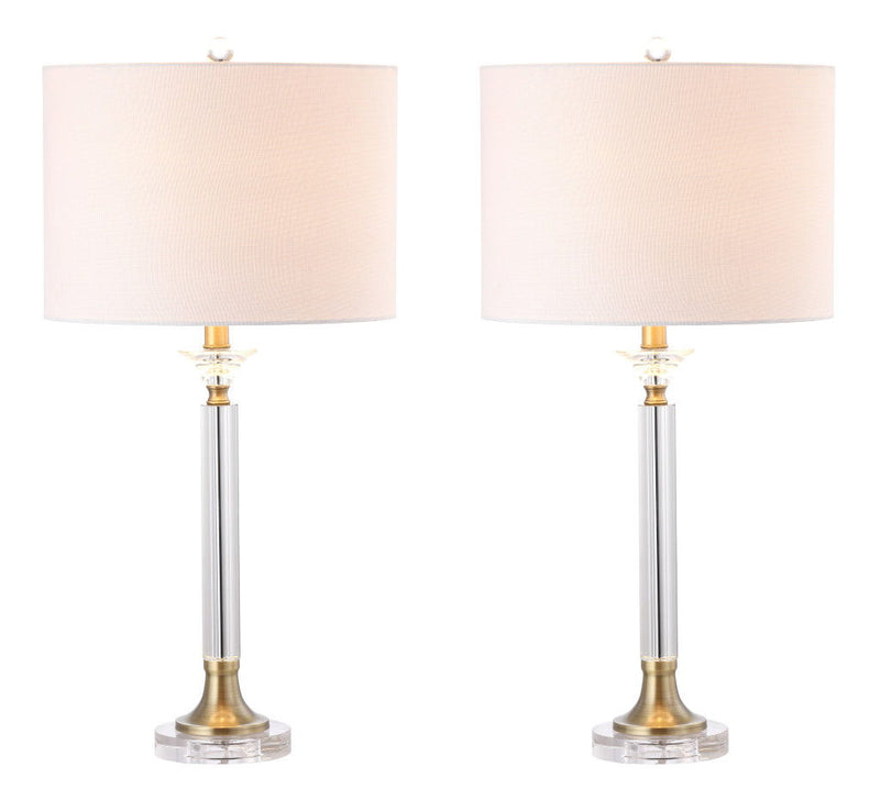 Table Lamps With Drum Shades (Set of 2) - Clear / Gold / White