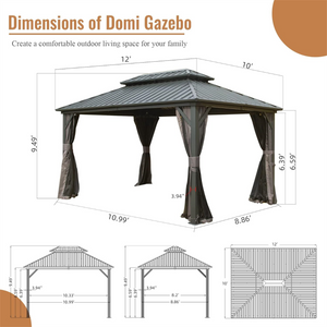 10' X 12' Hardtop Gazebo, Aluminum Metal Gazebo with Galvanized Steel Double Roof Canopy, Curtain and Netting, Permanent Gazebo Pavilion for Patio, Backyard, Deck, Lawn