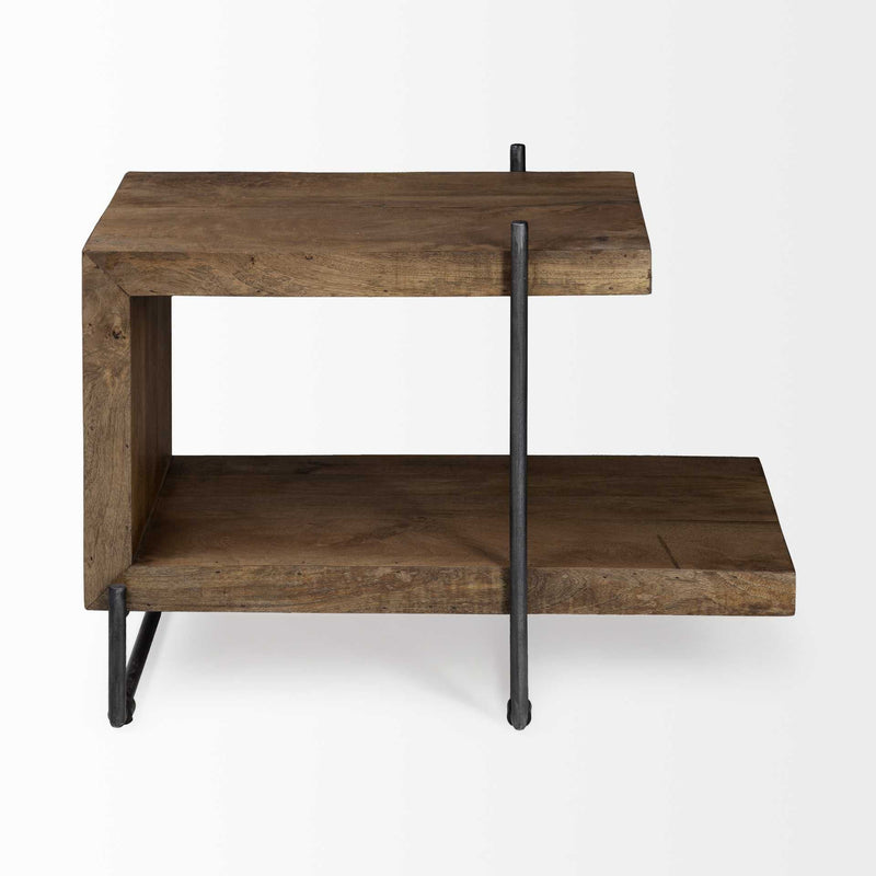 22" Solid Wood Square End Table With Shelves - Brown