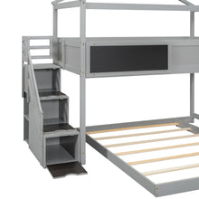 Load image into Gallery viewer, Twin over Full House Bunk Bed with Storage Staircase and Blackboard,Gray(Old SKU: GX001701AAE)
