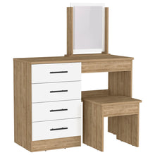 Load image into Gallery viewer, 39" Wood Four Drawer Vanity Table With Mirror And Seat - Natural And White
