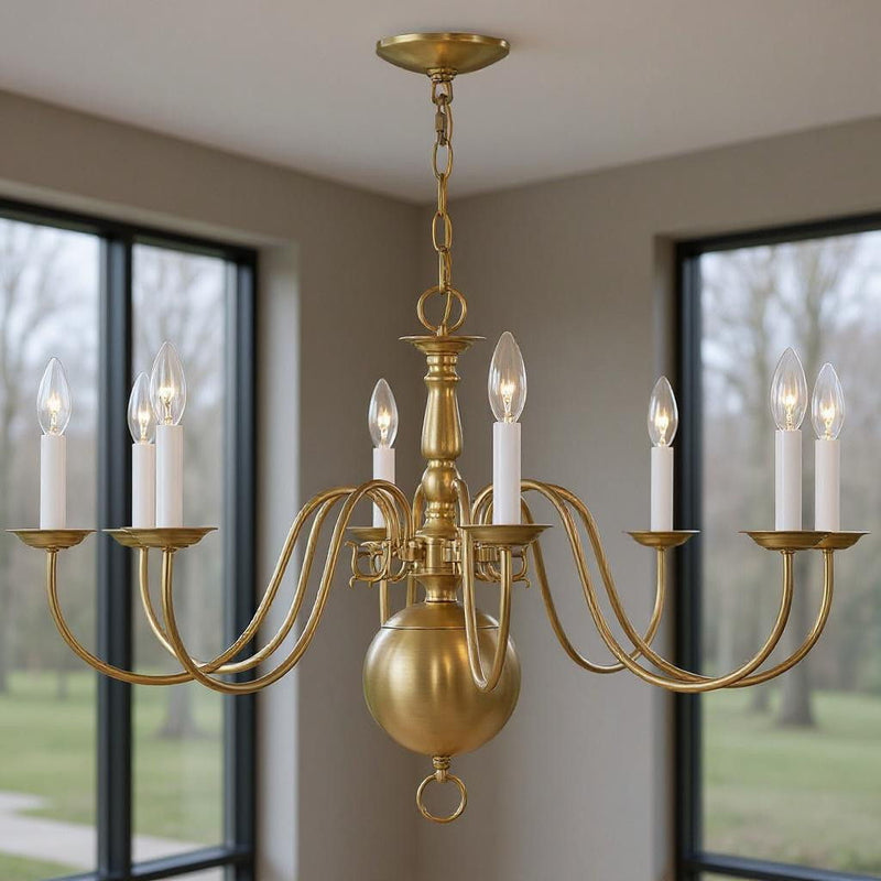 21" Eight Light Dimmable Chandelier With Shades - Antiqued Brass