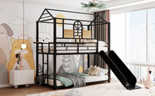 Load image into Gallery viewer, Twin Over Twin Metal Bunk Bed ,Metal Housebed With Slide,Three Colors Available.(Black with Black  Slide)(OLD SKU :LP000095AAB)
