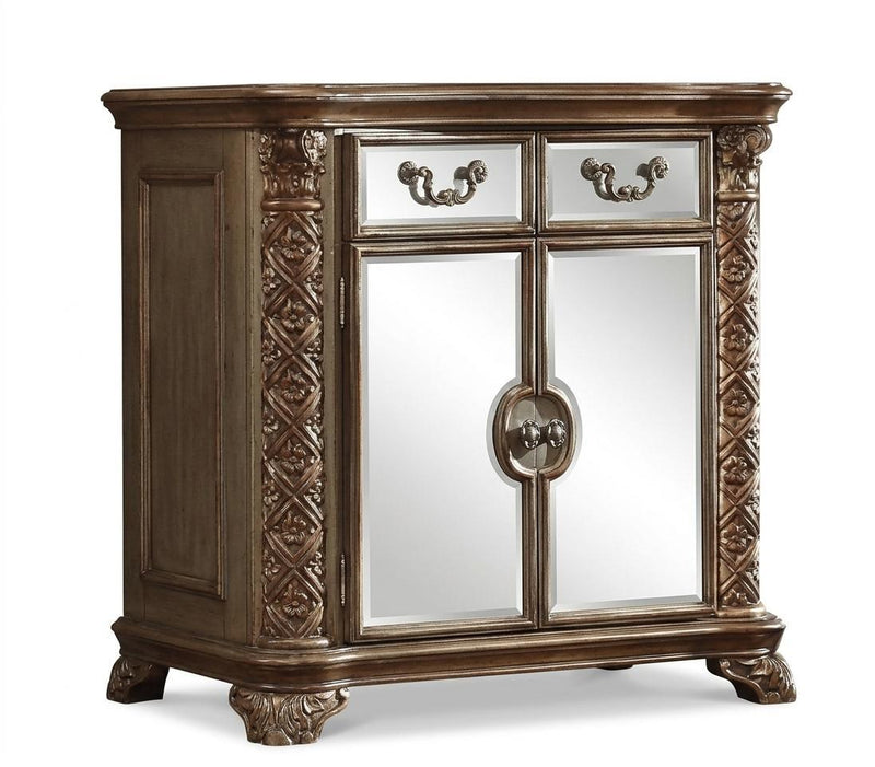 Carved Scrollwork Solid Wood Two Drawer Combo Dresser - Gold