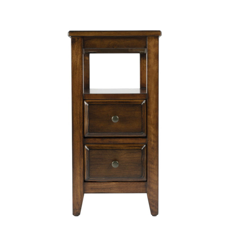 Distressed End Table With Two Drawers And Shelf - Brown