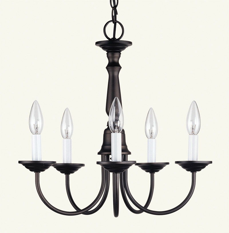15" Five Light Metal Dimmable Chandelier With Shades - Bronze