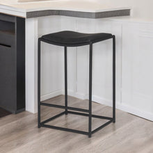 Load image into Gallery viewer, Leather And Iron Backless Counter Height Bar Chair - Black
