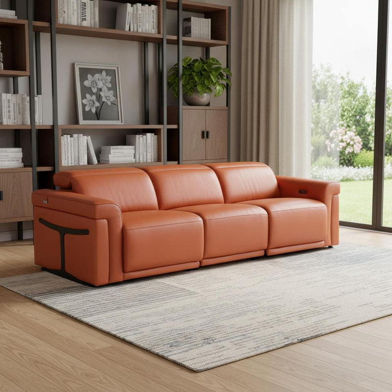 Top Grain Leather Reclining Metal USB Sofa (720433) - Camel