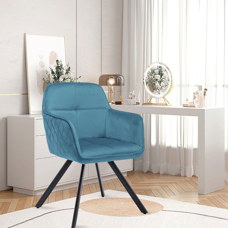 Tufted And Velvet And Metal Dining Arm Chair - Blue