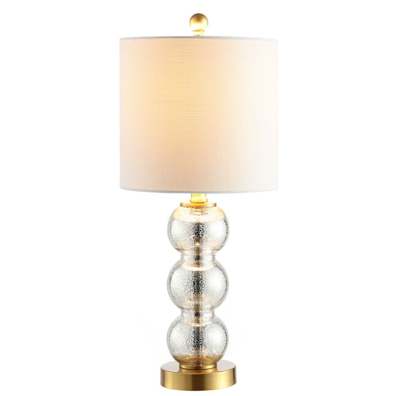 Globe Table Lamp With Drum Shade - White / Clear / Gold