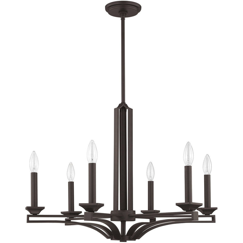 27'' Six-Light Dimmable Chandelier With Shades - Bronze