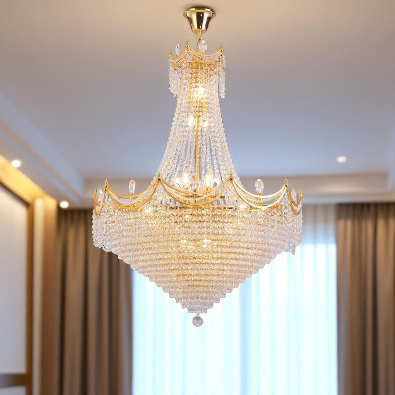 Empire Multi Light Crystal Metal Dimmable Chandelier - Clear / Gold