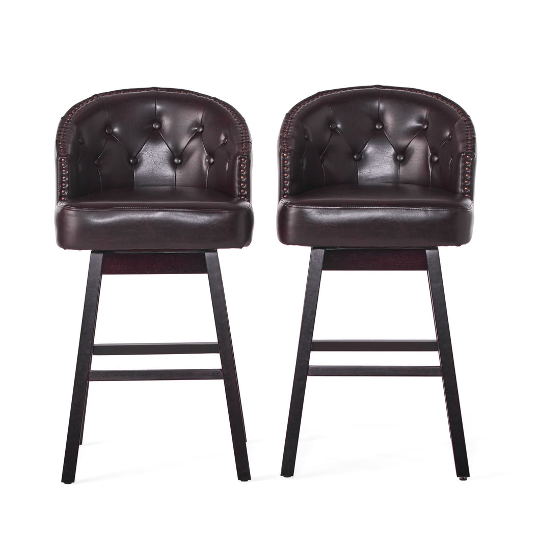 Mellifluous - 360 Degree Swivel Bar Stool With Stunning Nailhead Trim, (Set of 2)