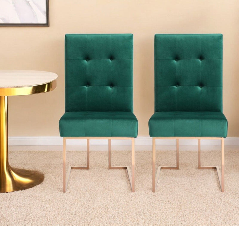 Tufted And Rose Upholstered Velvet Dining Side Chairs (Set of 2) - Green
