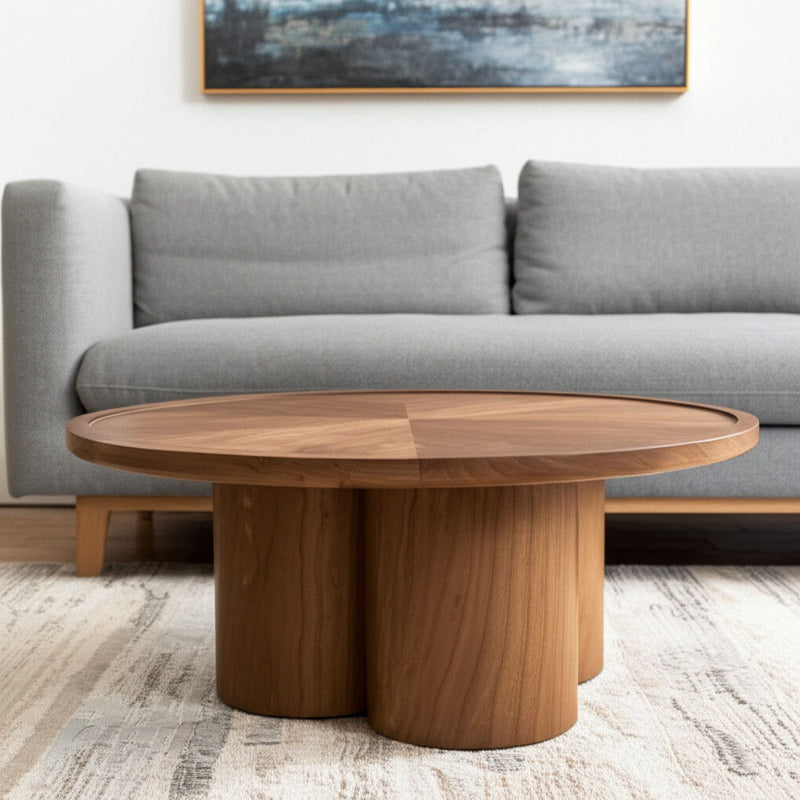 39" Solid Wood Round Pedestal Coffee Table - Natural