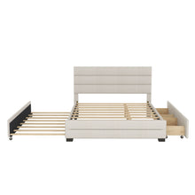Load image into Gallery viewer, Queen Platform Bed With Twin Trundle And 2 Storage Drawers - Beige
