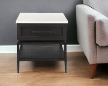 Load image into Gallery viewer, Marble Square End Table With Drawer And Shelf - Black And White
