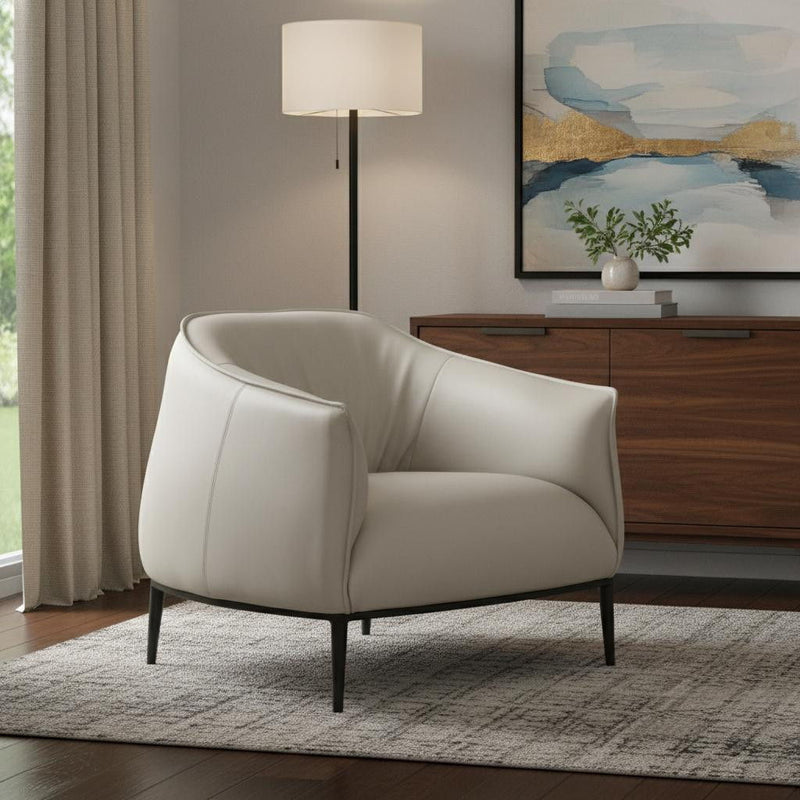 Faux Leather Steel Arm Chair - Light Gray / Black